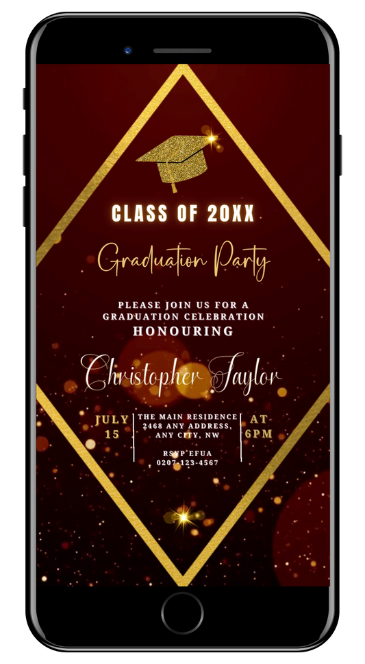 Burgundy Gold Glitter | Graduation Video Invitation