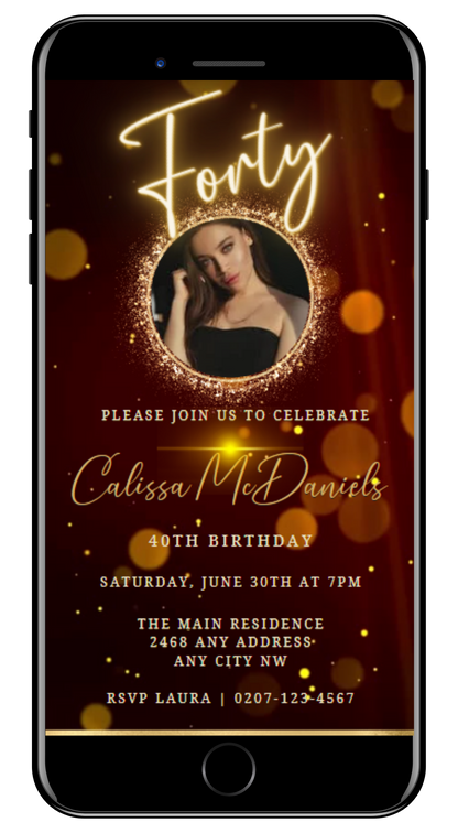 Maroon Gold Neon | 40th Birthday Video Invitation