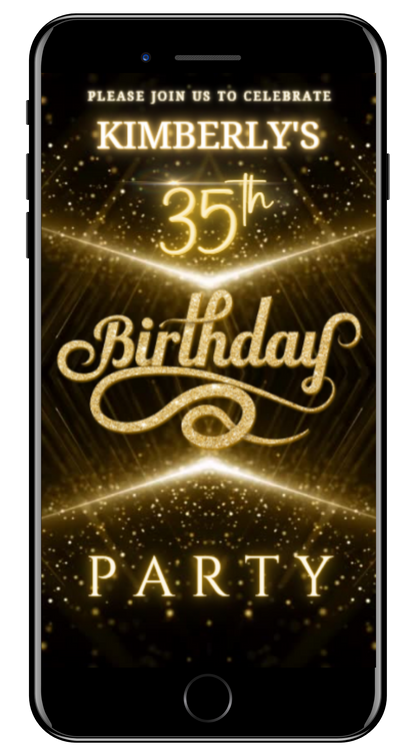 Black Gold Glitter | Any Age Birthday Video Invitation