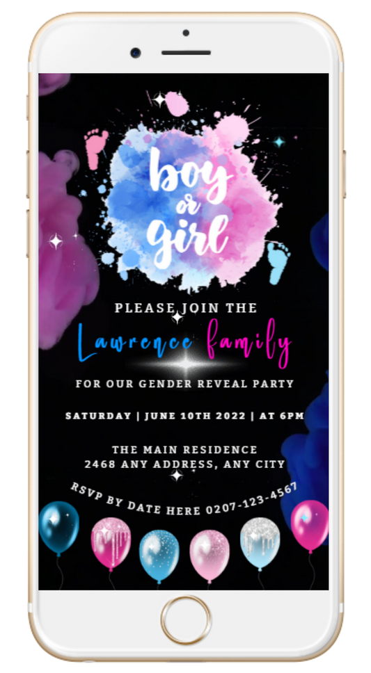 Dark Pink Blue Feet Cloud | Gender Reveal Party Video Invitation
