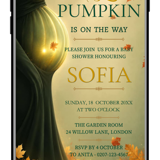 Forest Sage Little Pumpkin Autumn Baby Shower Animated Video Invitation by URCordiallyInvited