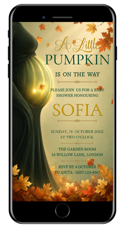 Forest Sage Little Pumpkin Autumn Baby Shower Animated Video Invitation by URCordiallyInvited