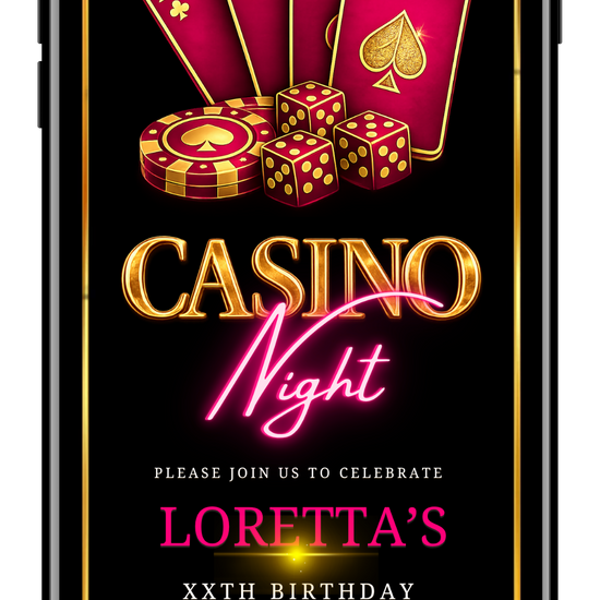 Casino night fuchsia pink gold video invite by URCordiallyInvited