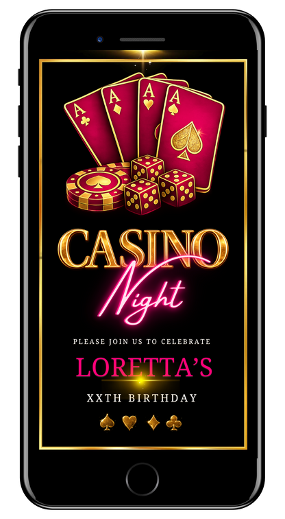 Casino night fuchsia pink gold video invite by URCordiallyInvited