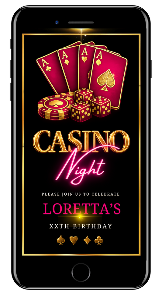 Casino night fuchsia pink gold video invite by URCordiallyInvited