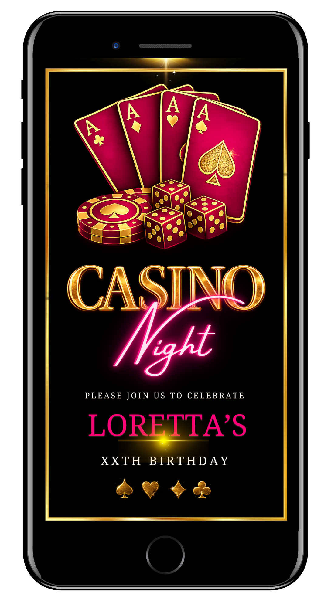 Casino night fuchsia pink gold video invite by URCordiallyInvited
