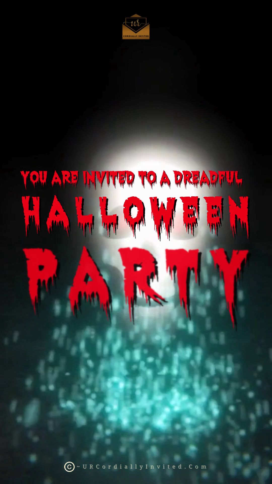 Electrifying Skull Halloween Party Video Invitation with animated skulls and ghosts, perfect for spooky celebrations. Customizable via Canva for a thrilling party experience.