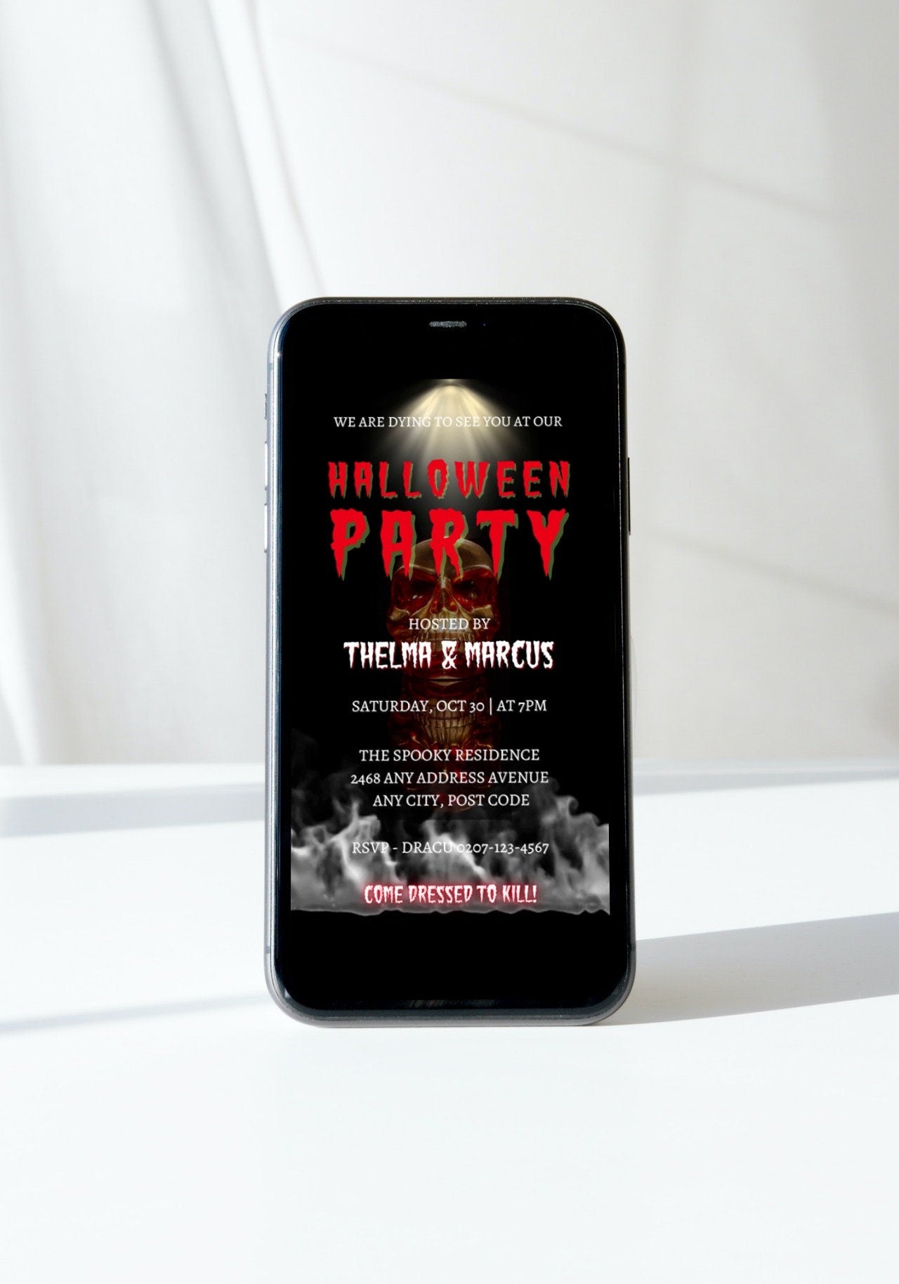 Animated Digital Halloween Party Video Invitation, Red Skull, Electronic Editable Adult Halloween Party Template Invite, , Instant DOWNLOAD. The best for men, digital Halloween party invitation for smartphone, best seller, currently on sale now.