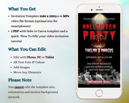 Animated Digital Halloween Party Video Invitation, Red Skull, Electronic Editable Adult Halloween Party Template Invite, , Instant DOWNLOAD. The best for men, digital Halloween party invitation for smartphone, best seller, currently on sale now.