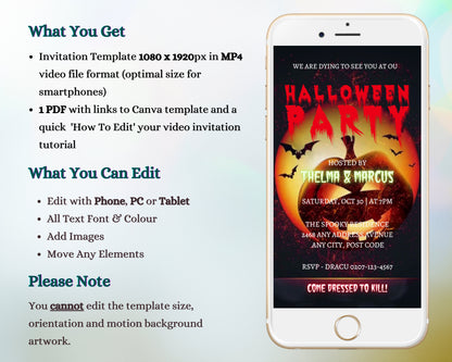 Animated Halloween Video Invitation, Electronic Editable Halloween Party Invite Template, Costume DIY Edit in Canva Invite, Instant DOWNLOAD. For adults and teens, Best seller especially for men, currently on sale now.